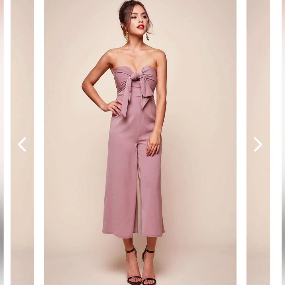 Selfie Leslie KHLOE BOW TIE WIDE LEG JUMPSUIT DUSTY PINK in size XS